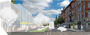 Byfortættet Østre stationsvej med græs
Visualisering: Juul | Frost Arkitekter